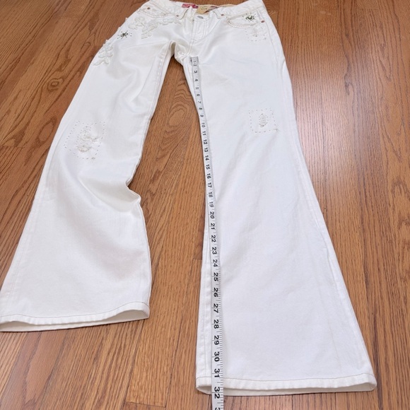 7 For All Mankind Boho Mid Rise Embellished White Denim Preppy flare leg jeans - Picture 10 of 16